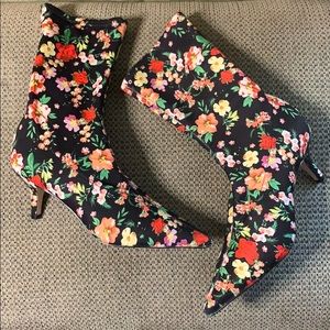 Steve Madden Black-Floral Ramone Sock Bootie